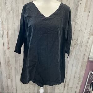 La Fixsun 100% Linen Black Lagenlook Boxy Asymmetrical Top Oversized